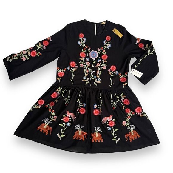 Alexia Admor Elephant Floral Embroidered Keyhole Babydoll Cotton Dress NWT - Picture 7 of 16